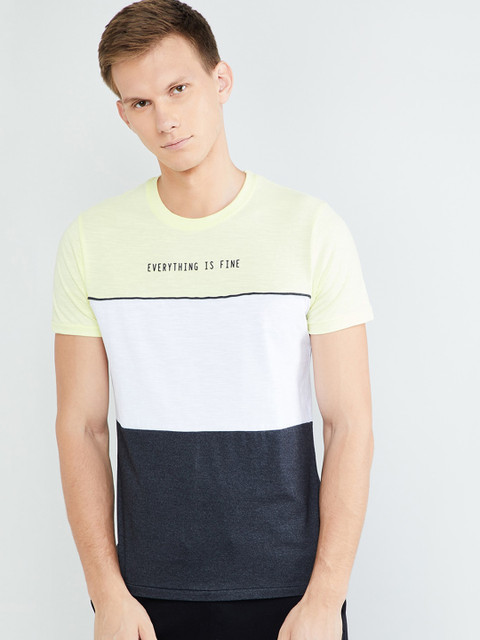 

max Men Yellow Colourblocked Round Neck T-shirt