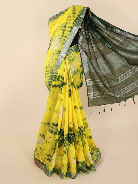 

Pothys Yellow Dyed Linen Blend Saree