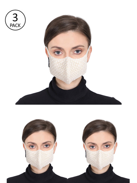 

Anekaant Unisex Pack of 3 Off White Self-Design 3-Ply Reusable Cotton Fabric Fashion Mask