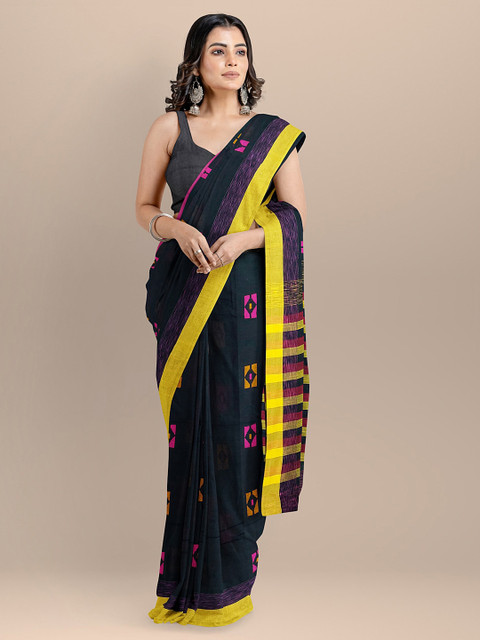 

BharatSthali Black Pure Cotton Woven Design Taant Saree