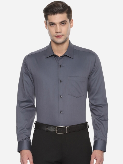 Van Heusen Men Grey Regular Fit Solid Cotton Formal Shirt