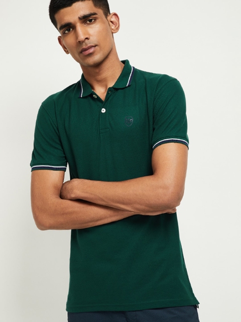 

max Men Green Solid Polo Collar T-shirt
