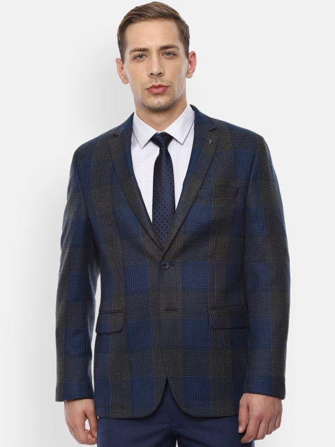 

Van Heusen Men Navy Blue & Black Checked Slim-Fit Single-Breasted Blazer