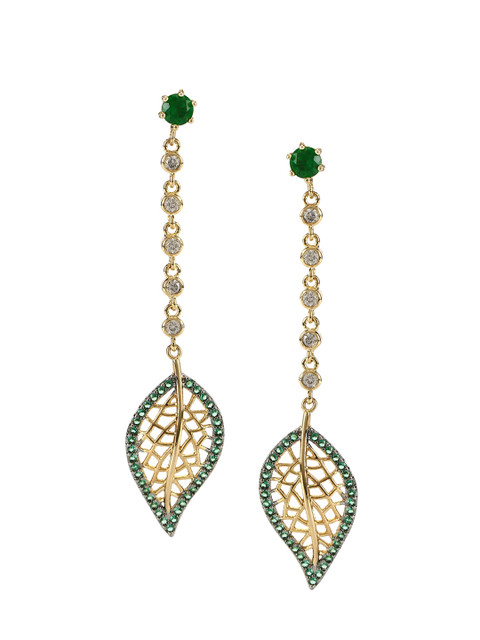 

BrashBug Gold-Plated & Green Contemporary Drop Earrings