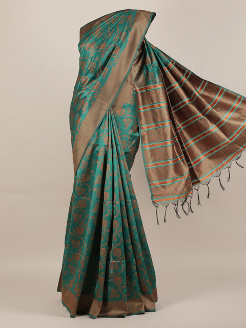 

Pothys Green Printed Jute Silk Saree