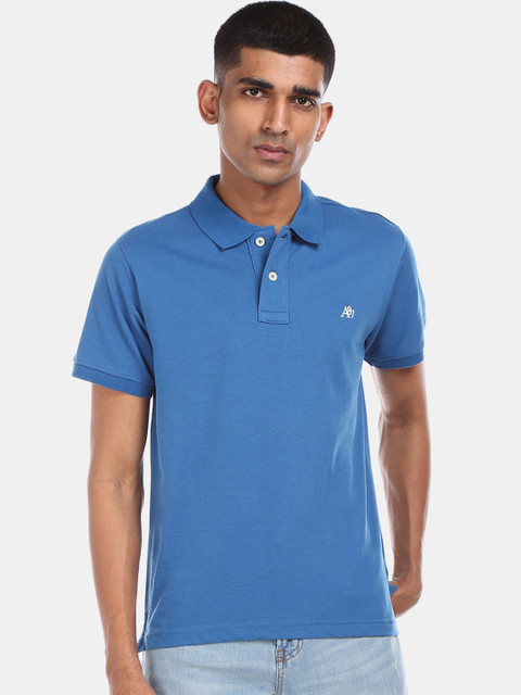 

Aeropostale Men Blue Solid Polo Collar T-shirt