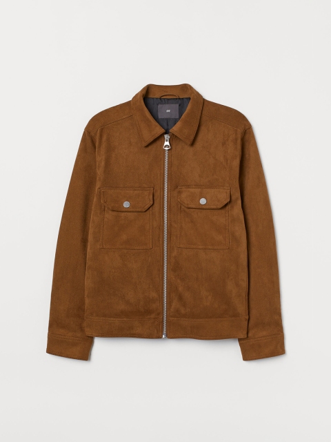 

H&M Men Brown Solid Imitation Suede Shirt Jacket