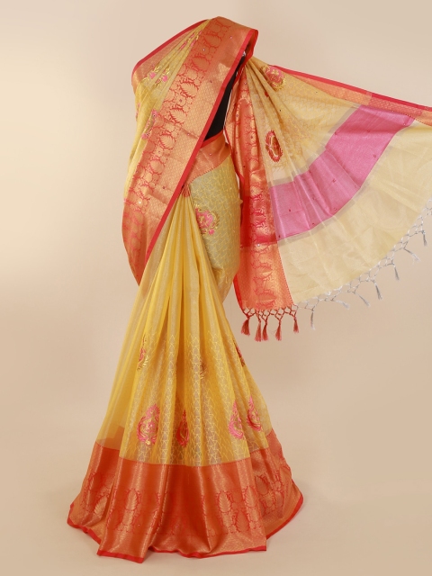 

Pothys Yellow Embroidered Tissue Saree