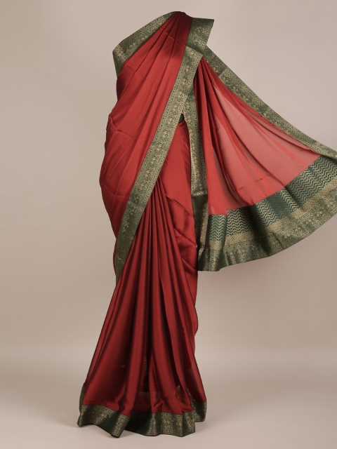 

Pothys Rust Solid Poly Chiffon Saree with Zari Border