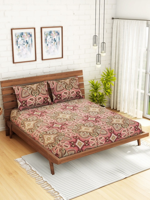 

CORE Designed by SPACES Pink & Brown Printed 104 TC Double Bedsheet with 2 Pillow Covers