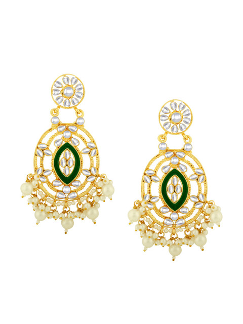 

Alamod Gold-Toned & Green Contemporary Drop Earrings