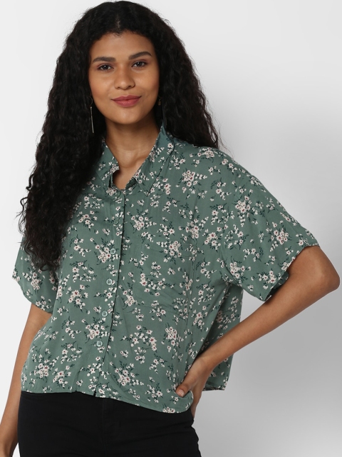 

AMERICAN EAGLE OUTFITTERS Women Green & Off-White Printed Casual Shirt