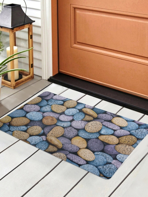 

HOSTA HOMES Blue & Brown Digitally Printed Anti-Skid Doormat