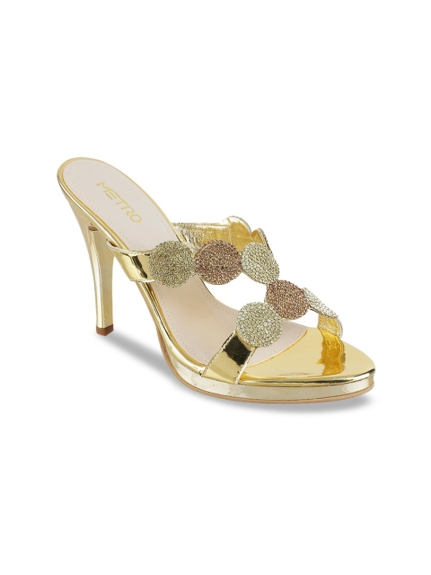 Metro Women Gold-Toned Embellished Sandals