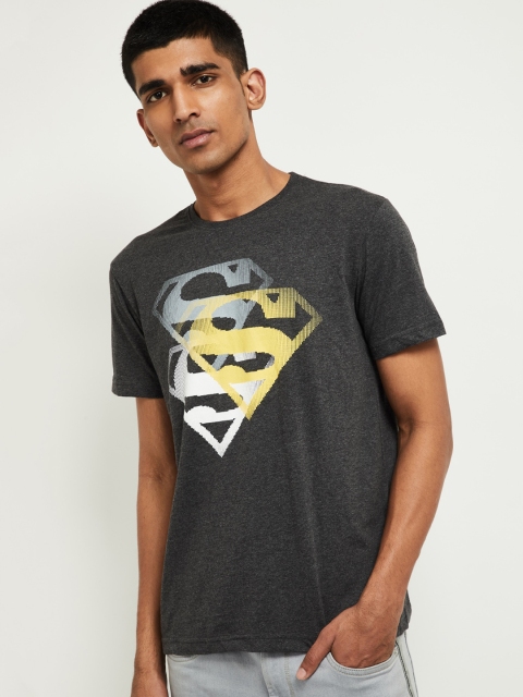 

max Men Grey Superman Printed Round Neck T-shirt