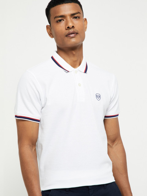

max Men White Solid Polo Collar T-shirt