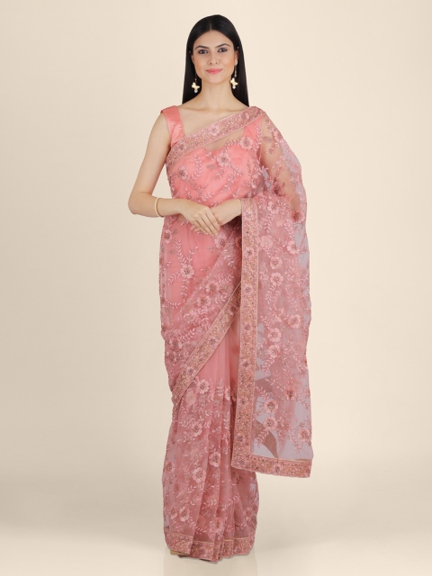 

KAJREE Pink Embroidered Net Saree