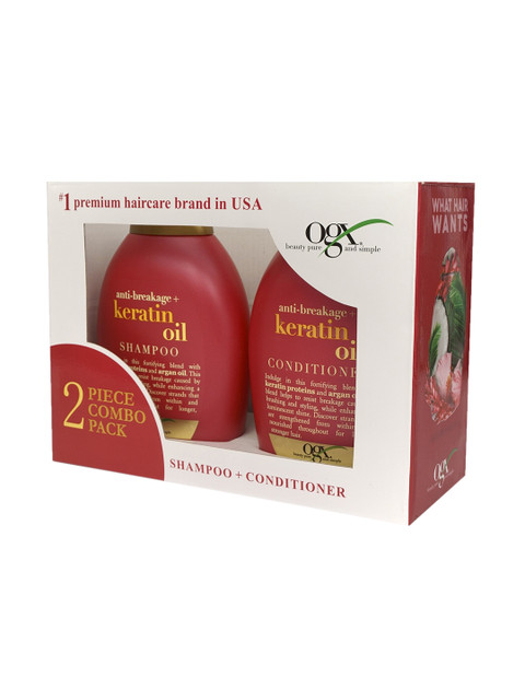 

OGX Unisex Anti Breakage Keratin Oil Shampoo & Conditioner Combo 770 ml, Red