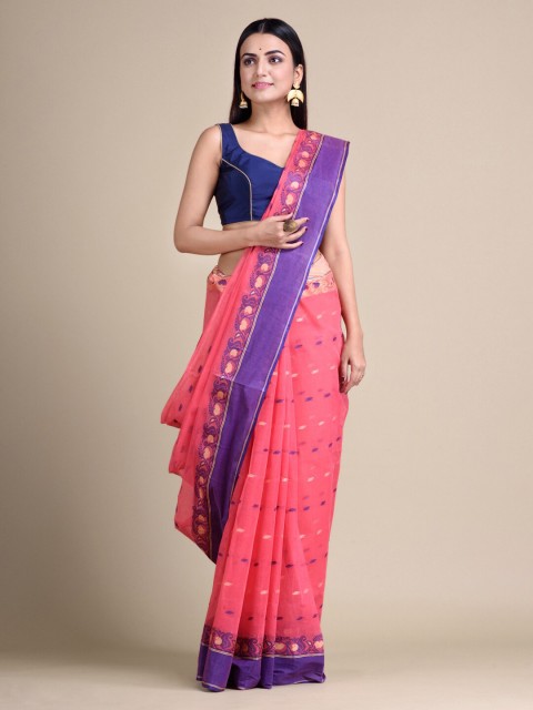 

Mitera Pink & Blue Pure Cotton Woven Design Taant Hand Woven Saree
