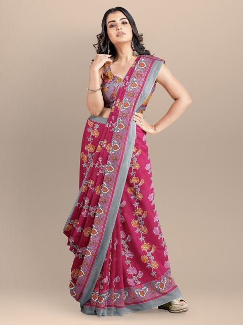 

BharatSthali Magenta Pure Cotton Printed Block Print Saree