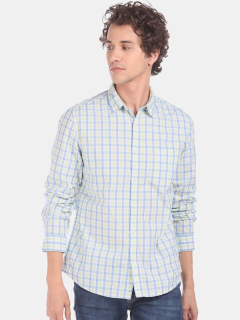

Ruggers Men Blue & White Regular Fit Checked Cotton Casual Shirt
