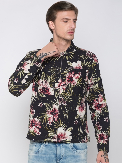 

Globus Men Black Regular Fit Floral Printed Casual Shirt