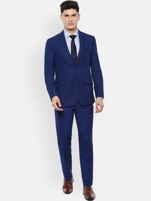

Van Heusen Men Blue Self-Design Slim-Fit Single-Breasted Formal Two Piece Suit