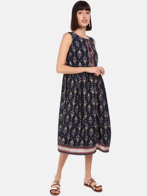 

Karigari Women Navy Blue Printed A-Line Dress