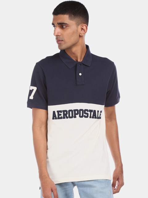 

Aeropostale Men Blue Colourblocked Cotton Polo Collar T-shirt