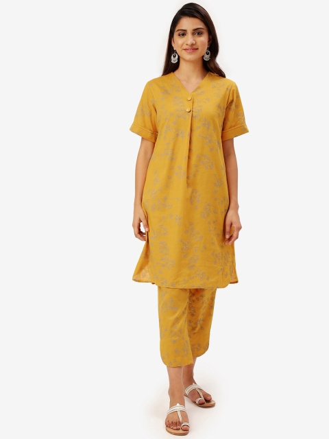 

Saaki Women Mustard Woven Design Pathani Kurta