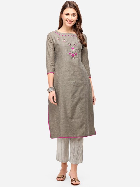 

Mirchi Fashion Women Grey Yoke Design Kurta with Trousers