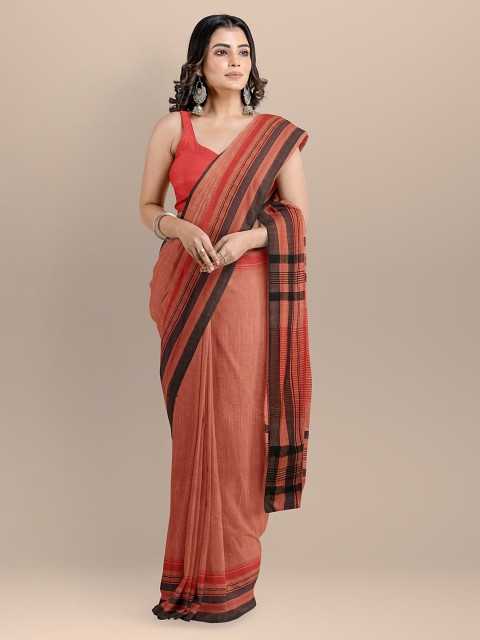 

BharatSthali Peach-Coloured Pure Cotton Solid Maheshwari Saree