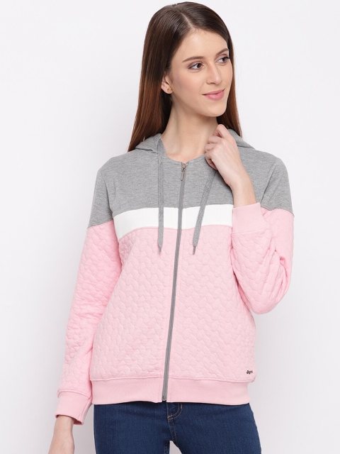 

Miss Grace Women Pink & Grey Colourblocked Hooded Sweatshirt