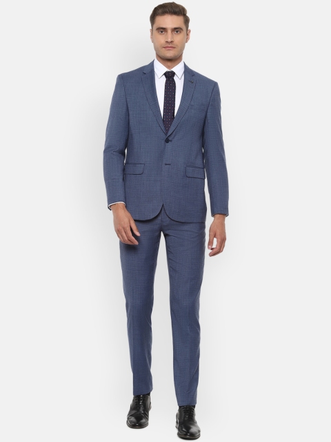 

Van Heusen Men Blue Checked Slim-Fit Single-Breasted Formal Two-Piece Suit