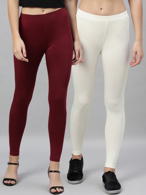 

Kryptic Women Pack Of 2 Solid Ankle-Length Leggings, Maroon