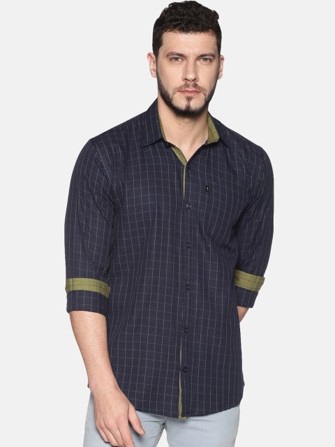

LEVIZO Men Navy Blue Regular Fit Checked Casual Shirt