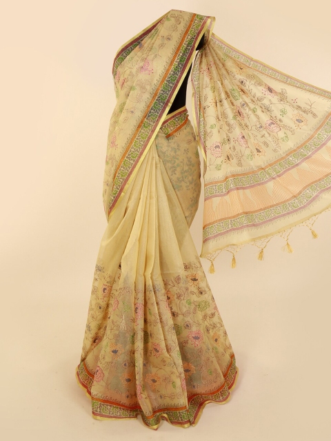 

Pothys Cream-Coloured Printed Supernet Saree