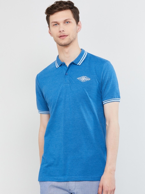 

max Men Blue Solid Polo Collar T-shirt