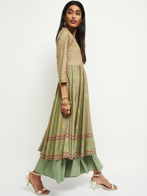 

max Women Green Printed Anarkali Kurta