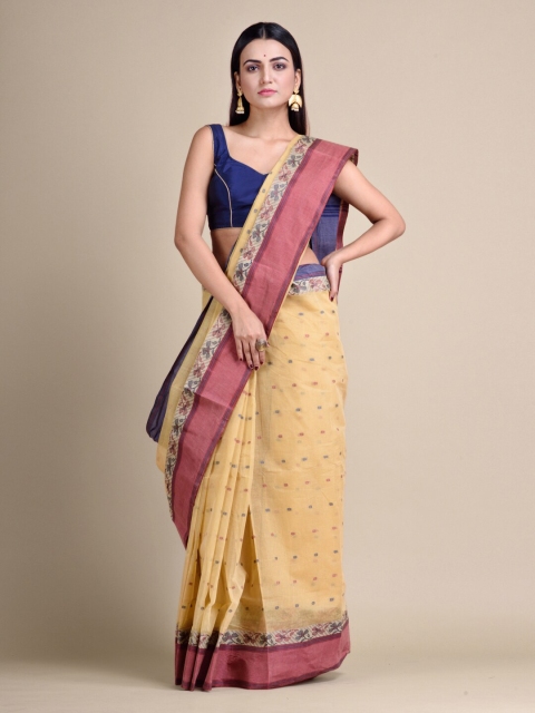 

Mitera Beige Pure Cotton Woven Design Taant Saree