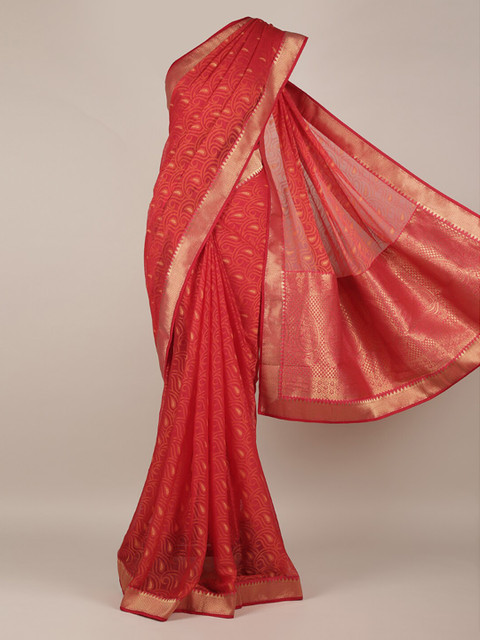 

Pothys Red Woven Design Poly Chiffon Saree
