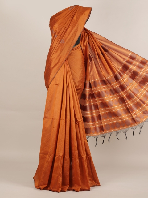 

Pothys Orange Woven Design Jute Silk Saree with Jhalar Pallu