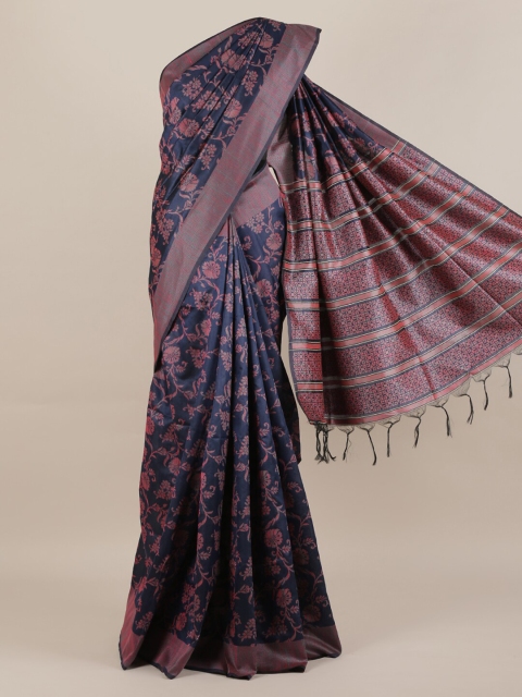 

Pothys Navy Blue Printed Jute Silk Saree