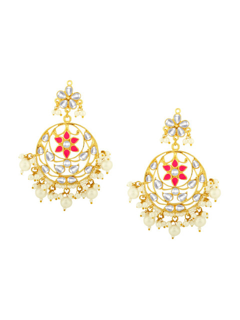 

Alamod Pink Gold-Plated Handcrafted Kundan Chandbalis