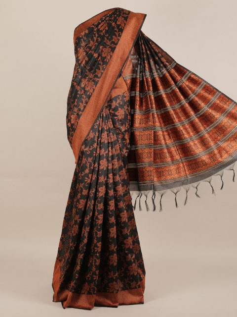 

Pothys Black Printed Jute Silk Saree