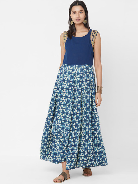 

Vedic Women Blue Printed Maxi Dress