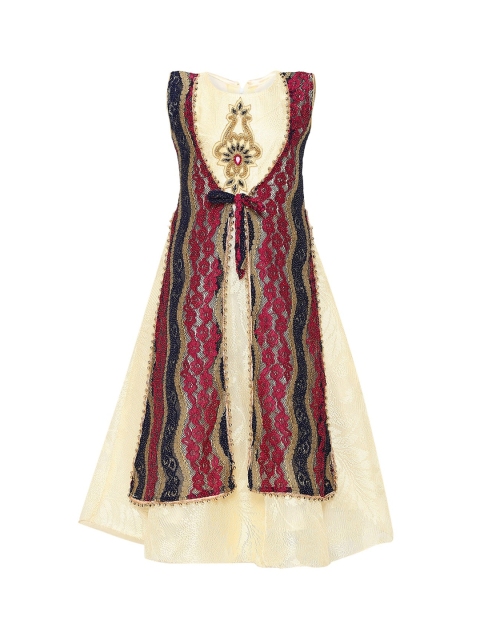 

Aarika Girls Maroon Self Design A-Line Dress