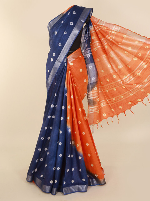 

Pothys Blue Dyed Linen Blend Shibori Printed Saree