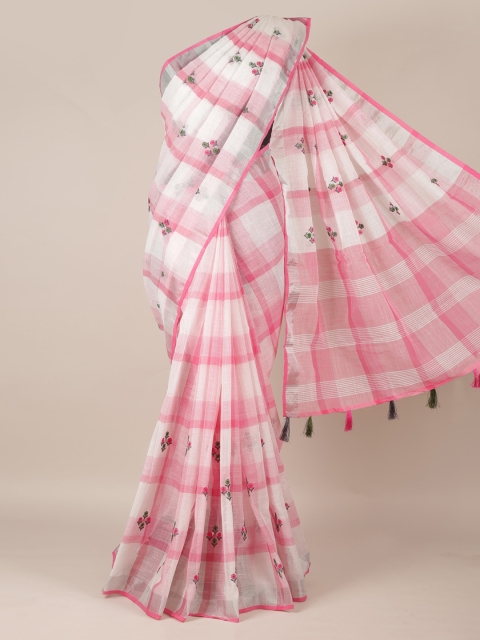 

Pothys Pink & White Linen Blend Checked Saree