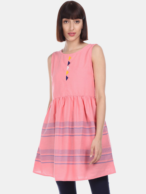 

Karigari Women Pink Striped A-Line Kurta